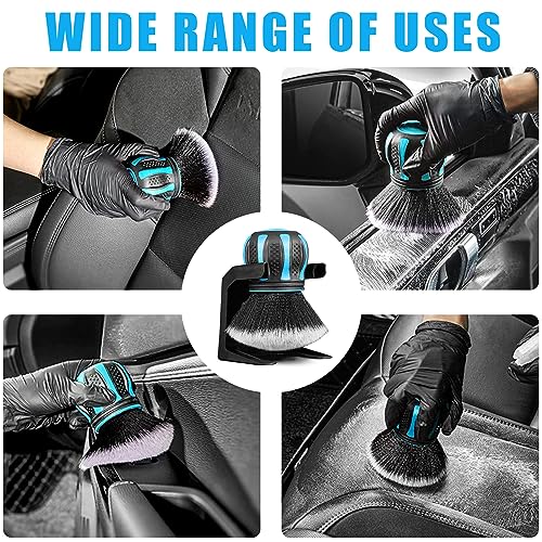Ziciner Ultra Soft Detailing Brushes, Car XL Synthetic Brush Comes with Storage Rack, Auto Interior Dusting Brush Cleaning Tool Covers Large Area Inside or Outside Vehicles (Lake Blue) - color: Lake Blue
