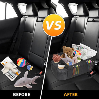 Car Front Seat Organizer for Between Seats, Multi-Compartment Storage Caddy with Dual Cup Holders, Detachable Divider, 600D Oxford Cloth, Road Trip Essentials, Black - size: Double cup holder