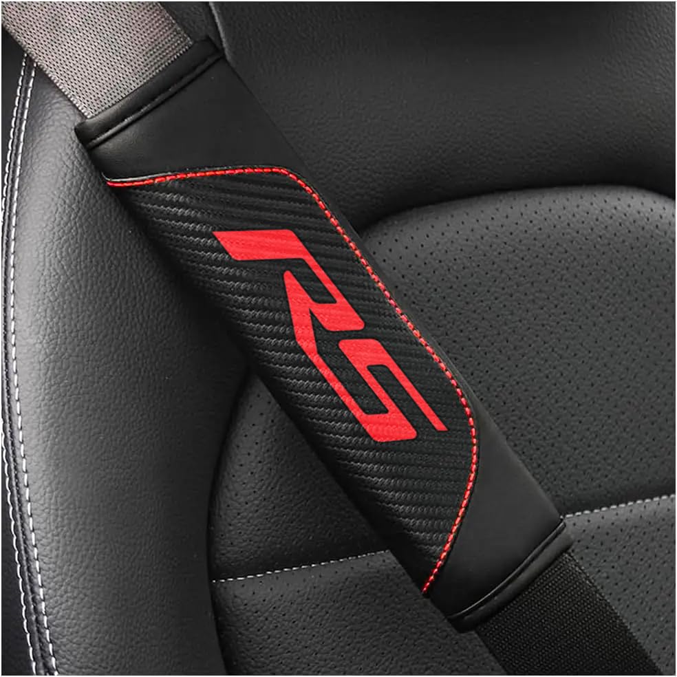 2Pcs Carbon Fiber Leather Seat Belt Cushions Shoulder Pad Soft for Camaro RS Equinox Malibu Traverse Blazer Cruze Trailblazer Trax Sonic Spark Accessories,Car Seat Belt Pads Safety Belt Cover Pad - color: Black RS