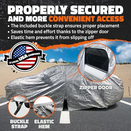 Mockins 190"x75"x60" Sedan Car Cover with Zipper Door | 190T Polyester Soft Indoor & Outdoor Weatherproof Car Covers for Automobiles | Full Exterior Covers for Snow, Frost, UV, Light Rain & Foliage - size: Sedan - Medium - 190" X 75" X 60" With Zipper Doo