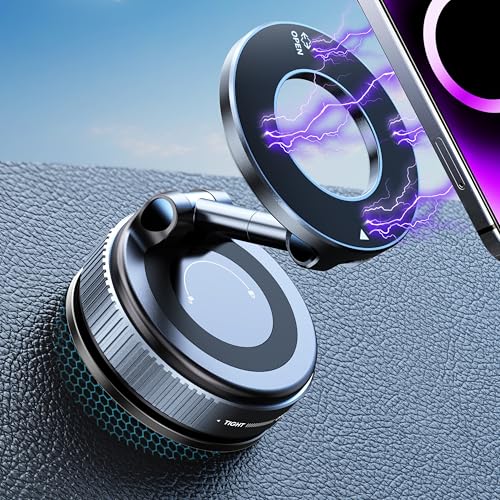 snanlen Upgraded 360° Nano Gel Vacuum Magnetic Phone Holder, 108+LBS Heavy Duty Suction Cup Phone Mount for Car Dashboard & Windshield, 3000gf MagSafe Compatible with iPhone 17/16 Pro Max - color: Black