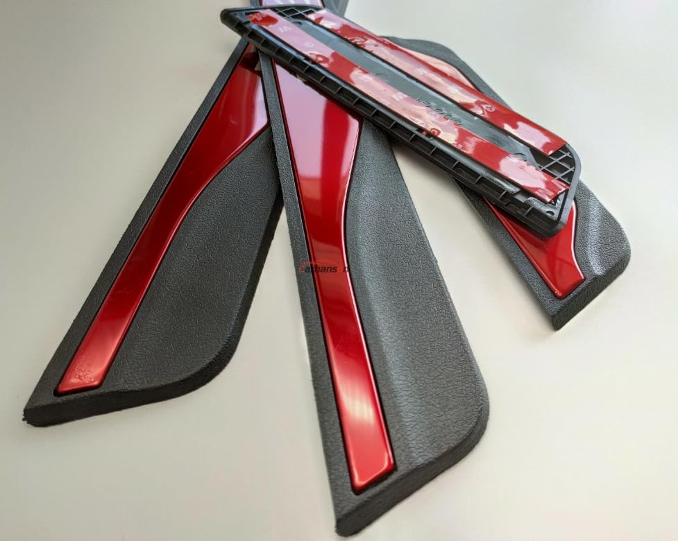 TundraFlow Door Sill Strip for Mazda 3 2018-2025 2026 Accessories Universal Rubber Anti-Scratch Threshold Guards Stainless Scuff Plates Protector Sticker Cover 4pcs RED