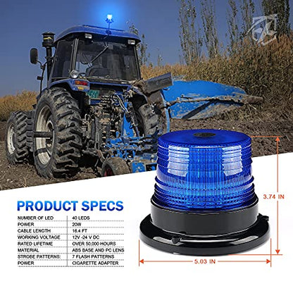 Xprite Blue LED Rooftop Beacon Strobe Light w/Magnetic Base Warning Safety Police Flashing Lights for Law Enforcement Vehicles Forklift Trucks Golf Carts UTV ATV Snowplows Firefighters Volunteer EMS - color: Blue