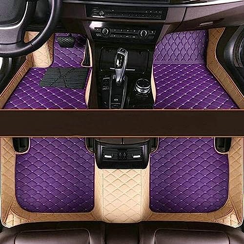 Custom Making Car Floor Mats for 96% Car Model Luxury Leather All Weather Waterproof Anti-Skid Full Coverage Liners (Beige+Purple) - color: beige+purple