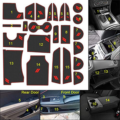 Fits Dodge Charger Accessories 2015-2023, Cup Holder Insert Center Console Shifter Liner Trim Interior Door Pocket Mats Pad (24pcs Set, Red Trim) - color: Red