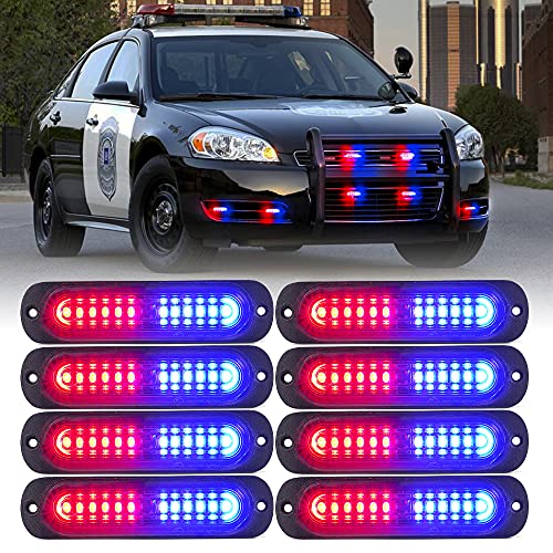 Xprite Red Blue LED Emergency Strobe Lights Kit, Surface Flush Mount Grill Grille Hazard Warning Safty Flashing Police Light for Volunteer Vehicles Off-Road Trucks Cars SUV ATV UTV Motorcycle - 8PCS - color: Red Blue, size: 8PCS