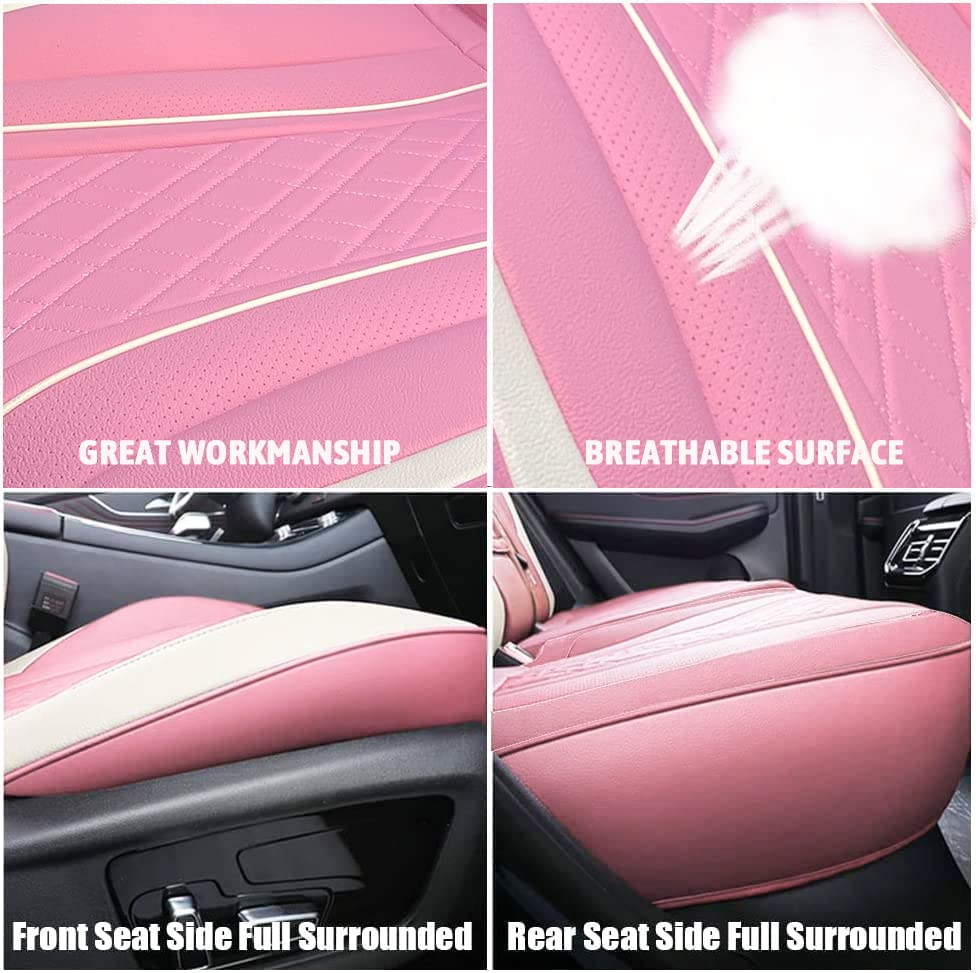 SanQing Car Seat Covers Full Set, Super Luxurious Heavy Duty Waterproof Leather Automotive Vehicle Cover for Cars SUV Pick-up Truck, Universal Non-Slip Seat Car Accessories (Full Set/Pink) - color: Full Set/Pink