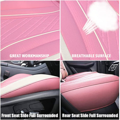 SanQing Car Seat Covers Full Set, Super Luxurious Heavy Duty Waterproof Leather Automotive Vehicle Cover for Cars SUV Pick-up Truck, Universal Non-Slip Seat Car Accessories (Full Set/Pink) - color: Full Set/Pink