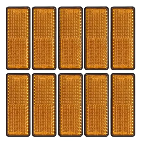 10 Pack Yellow Self Adhesive Rectangle Reflectors, E11 Approval Road Safety Stick-on Rear Reflectors for Mailboxes Driveway Trailer Caravan Truck Lorry or Agricultural Machines Tunnels - color: yellow