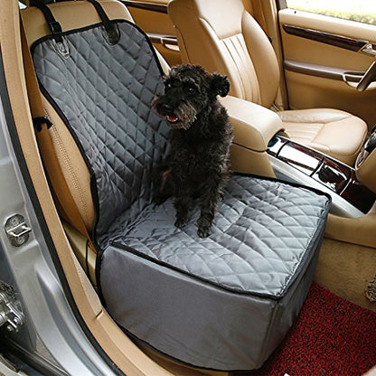 Dog Car Seat Cover for Small & Medium Dogs FLR 1 Pcs 2-in-1 Front Waterproof Washable Pet Dog Mat Booster Seat Cover Car Pet Dog Protector Cover with 1 Pcs Black Pet Seat Belt for Dogs SUV Cars Trucks - color: Grey