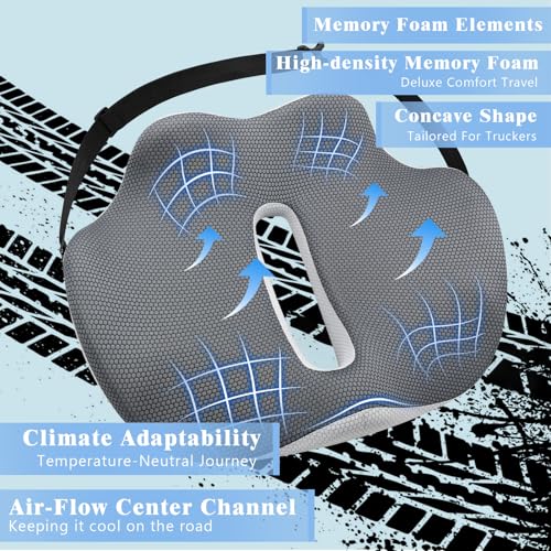 X-Large Seat Cushion for Truck Driver, Upgraded Cushion for Back Support and Pain Relief, Memory Foam with Non-Slip Washable Cover, Relieves Long-Term Truck Sitting and Pain - size: X-Large