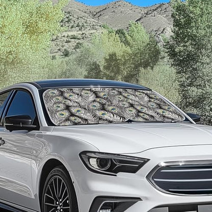 Peacock Feather Car Sun Shade with Reflective Fabric Blocks Sun and Keeps Your Vehicle Cool Foldable Quickly Install Two Pieces Windshield Sun Shade Universal Fit Hatchback SUV Truck Van - color: Black Peacork Leather