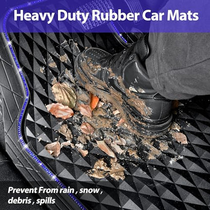 CAR PASS Bling Diamond Rubber Car Mats, Heavy Duty Deep Dish All-Weather Floor Mat Full Set Anti-Slip 3D Rhombus Waterproof Trim to Fit Liner Universal Glitter Sparkly Shining Rhinestone, Black Blue - color: Blue Diamond
