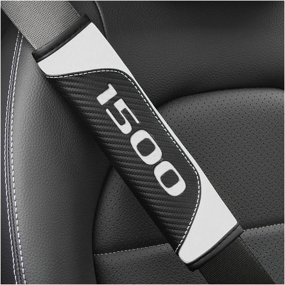 2Pcs Carbon Fiber Leather Seat Belt Cushions Shoulder Pad Soft for Dodge RAM 1500 Accessories,Car Seat Belt Pads Safety Belt Cover Pad (White 1500) - color: White 1500