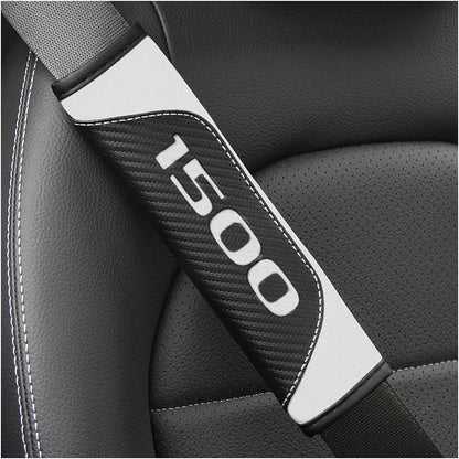 2Pcs Carbon Fiber Leather Seat Belt Cushions Shoulder Pad Soft for Dodge RAM 1500 Accessories,Car Seat Belt Pads Safety Belt Cover Pad (White 1500) - color: White 1500