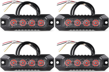 4PCS 4 LED Red Strobe Light, Surface Mount Strobe Lights for Trucks Car Vehicle Warning Flashing Beacon Hazard Emergency Lights Ultra Slim Sync Feature Mini Grille for Cars Trucks SUV RV ATV - color: Red