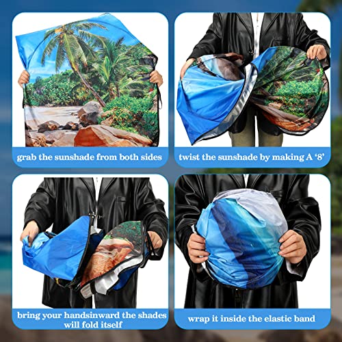 Windshield Sun Shade Foldable Car Front Window Covers for Car Accessories Sun Heat UV Rays Visor Protector Protection for Universal Cars SUV Truck(Beach) - style: Beach