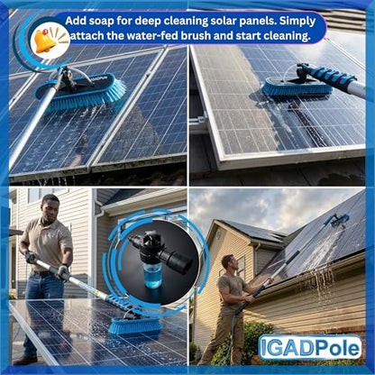 IGADPole 20 FT Water-Fed Cleaning Kit – Extendable Telescopic Pole with Soap-Dispenser, Brush & Cobweb Duster, Adjustable 5-20 FT Handle for Safe High Window, Gutter, Solar Panel & Exterior Cleaning - size: 20 ft Pole
