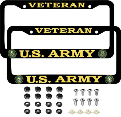 2 PCS for US Army Veteran License Plate Frames,Matte Black Aluminum Veteran License Plate Holder License Plate - color: AM-2, size: 2pcs