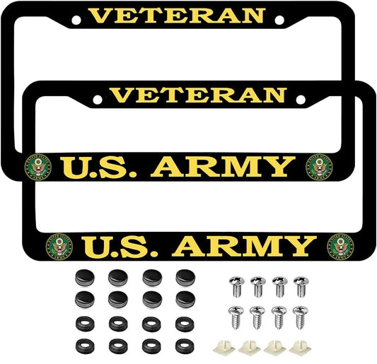 2 PCS for US Army Veteran License Plate Frames,Matte Black Aluminum Veteran License Plate Holder License Plate - color: AM-2, size: 2pcs