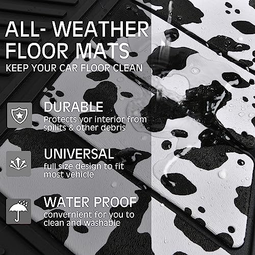 CAR PASS Heavy Duty Rubber Floor Mats Cow Print Car Mats 4-Piece Car Mat Set - Universal Waterproof Floor Mats for Car SUV Truck, Durable All-Weather Mats - color: Cow Print