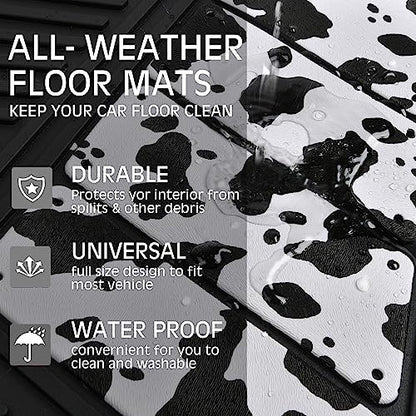 CAR PASS Heavy Duty Rubber Floor Mats Cow Print Car Mats 4-Piece Car Mat Set - Universal Waterproof Floor Mats for Car SUV Truck, Durable All-Weather Mats - color: Cow Print