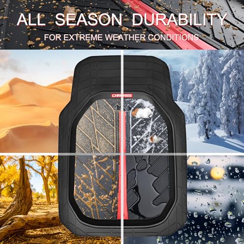 CAR PASS Tire Tread DeepDish Rubber Floor Mats for car Heavy Duty car mats All Weather, Universal XL~M Trim to Fit for Truck SUV Vehicle Automotive, Waterproof car mats 3 Piece (red Black) - color: Red Black