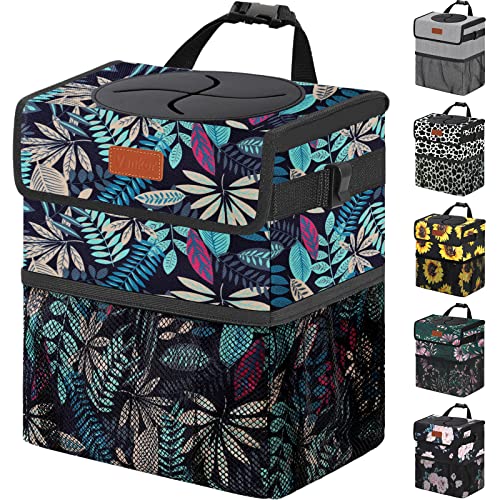 Vankor Car Trash Can for Car Cute, Bag Bin Hanging Waterproof Automotive Garbage Cans Leak Proof Vehicle Trash Can Colorful Leaves - color: Colorful Leaves, size: 2.2 Gallons