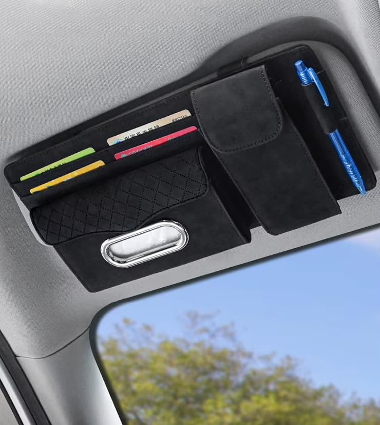 Multifunctional Car Visor Organizer (Suede leather - Black) - color: Suede leather - Black