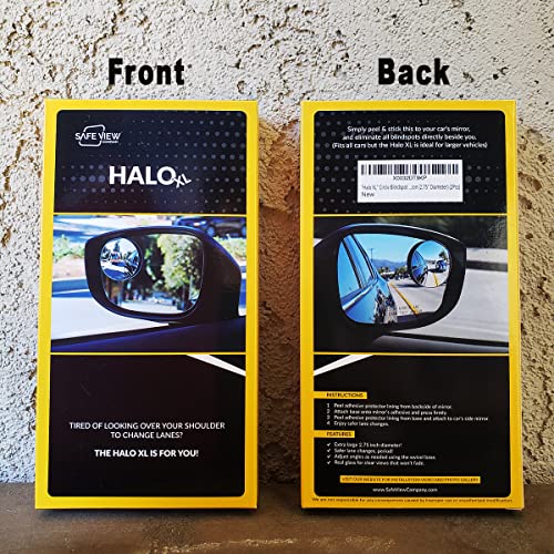 Blind Spot Mirrors for Cars - by Safe View Company - Change Lanes w Confidence - Made from Real Convex Glass - Long Lasting - Easy Peel & Stick (Halo XL) - size: Halo XL