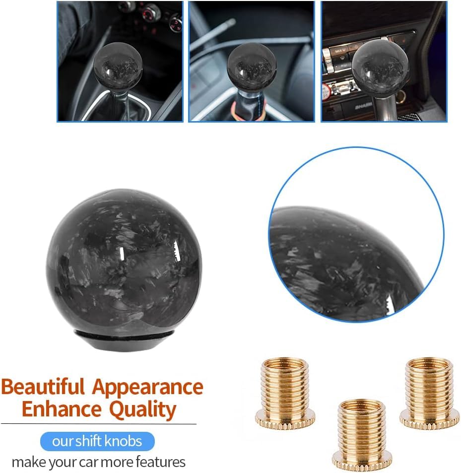 muge racing Forged Carbon Fiber Shift Knob Gear Shifter Spherical Type Unique Designed for Most Manual Car Universal Gear Shift Knob with 3 Adapters (Real Carbon Fiber-Sphere, Black) - style: Carbon Fiber-Sphere