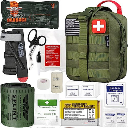EVERLIT Emergency Trauma Kit, CAT GEN-7 Tourniquet 36" Splint, Military Combat Tactical IFAK for First Aid Response, Gun Shots, Severe Bleeding Control (OD Green) - color: OD Green