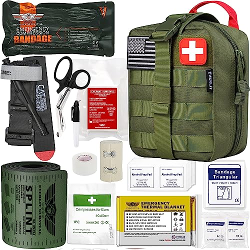 EVERLIT Emergency Trauma Kit, CAT GEN-7 Tourniquet 36" Splint, Military Combat Tactical IFAK for First Aid Response, Gun Shots, Severe Bleeding Control (OD Green) - color: OD Green
