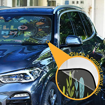 Hello Summer With Flowers Car Windshield Sun Shade Blocks UV Rays Sun Visor Protector Foldable Sun Reflector to Keep Your Vehicle Cool - color: Hello Summer