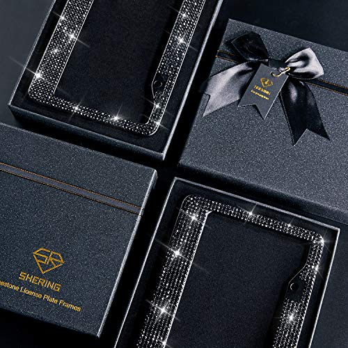 Shering Bling 2 Pack License Plate Frame with Premium Gift Box 1200pcs Rhinestones for Women (Black Rhinestones) - color: Black Rhinestones