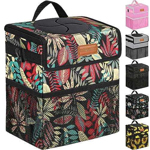 ELONGRIVER Car Trash Can Bin for Back Seat Leak Proof, Cute Car Trash Bag Hanging, Vehicle Trash Can for SUV Truck Van, Automotive Garbage Cans Front Seat Red Leaves - color: Red Leaves, size: 3 Gallons