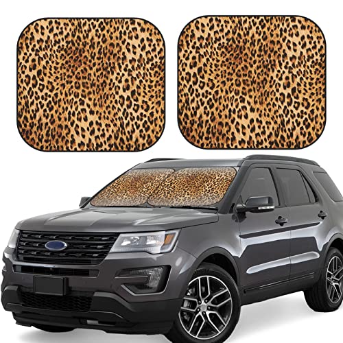 Leopard Print Windshield Sun Shade Foldable 2pcs Cheetah Car Front Window Sunshade Blocks UV Rays Portable Sun Visor Sun Shield Car Interior Accessiores Universal - color: Leopard Print