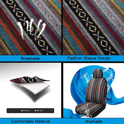 Baja Saddle Blanket Car Seat Covers 9PCS Full Set, Breathable and Washable Striped Woven Automotive Vehicle Seat Cover, Universal Seat Cover for Sedan, SUV, Truck, Airbag Compatible - color: Baja Inca, size: Full Set