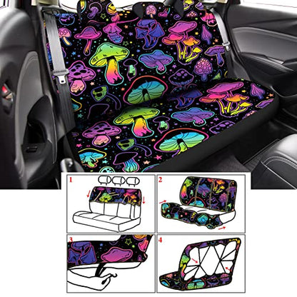 Riakrum 17 Pcs Mushroom Car Seat Covers Mushroom Car Accessories Full Set for Women Men Automotive Rear Front Seat Protector View Mirror Hanging Ornament Steer Wheel Belt Cover(Cool Mushroom) - style: Cool Mushroom