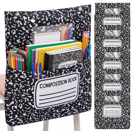 12 Pack Composition Chair Pocket for Classroom 18.5'' x 19'' Preschool Seat Pocket Kindergarten Composition Notebook Classroom Decor Elementary Back to School Teacher Chair Storage Organizer - style: Composition Book