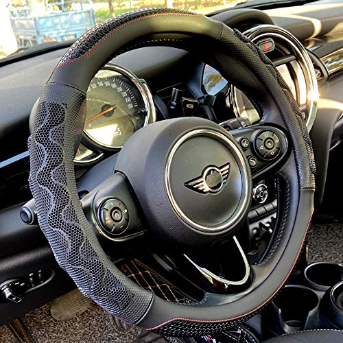 PINCTROT Steering Wheel Cover Great Grip with 3D Honeycomb Anti-Slip Design, Universal 14.5-15 Inch (Black/Red Stitch) - color: 2.Black (Red Trim), size: Medium(Standard) Size[14 1/2''-15'']