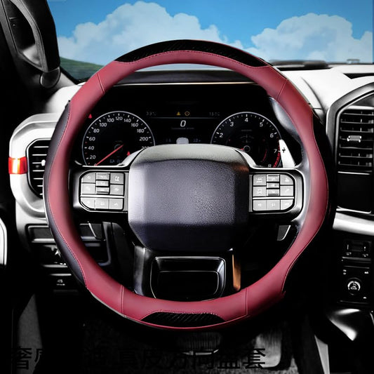 Breathable Leather Steering Wheel Cover with Non-Slip Grip for Enhanced Comfort - Designed for 15.35-16.14Inch Wheels on Pickup Trucks & Large SUVs. (15.74-inch red) - color: 40-RED