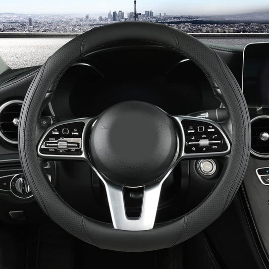 Car Steering Wheel Cover, Leather Steering Wheel Cover Black Universal 14.5-15 Inch Microfiber Leather Anti-Slip Breathable Auto Steering Wheel Covers Accessories for Men Women - color: Black