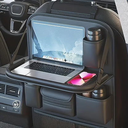 Car Backseat Organizer with Foldable Table Tray - Universal Auto Seat Back Organizer with Tablet Holder, Kick Mats Protector, Storage Pockets for SUV Sedan