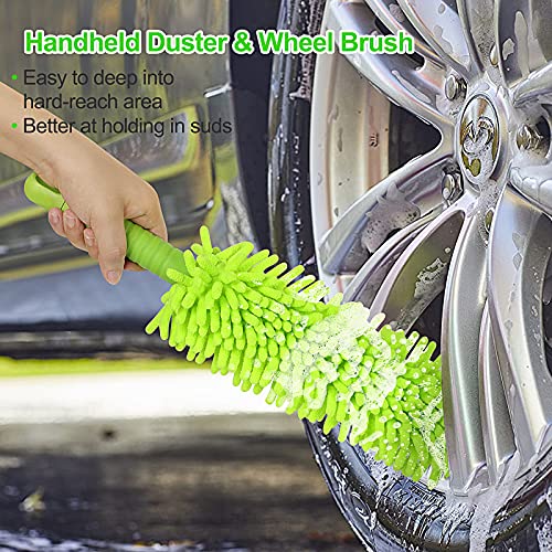 Wontolf 62'' Car Wash Brush With Long Handle - Chenille Microfiber Mop Mitt, Cleaning Kit, Windshield Window Squeegee, Duster, Microfiber Towels, Wheel Tire Brush for Cars, RV, Truck, Boat - color: Blue