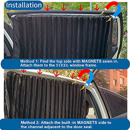 Ovege Car Side Window Sun Shade Car Curtain Pleated Silky Suction Magnetic (Black-Opaque, Front Seat 2pcs) - color: Black-Opaque, size: Front Seat 2pcs