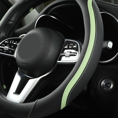 Car Steering Wheel Cover, Leather Steering Wheel Cover Green Universal 14.5-15 Inch Microfiber Leather Anti-Slip Breathable Auto Steering Wheel Covers for Men Women (Black&Green) - color: Green