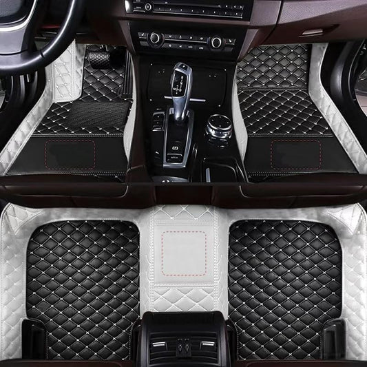 Custom Personalized Floor Mats for Cars，Luxury Full Coverage All Car Floor Mats，Anti-Slip Leather Car Mat Set ，Custom Floor Mats for 97% of Cars, Trucks & SUVs (Black with White) - color: Black with white