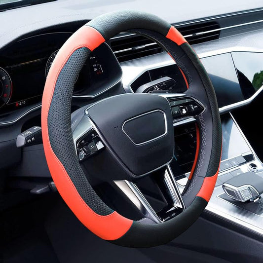 Orange Steering Wheel Cover Microfiber Leather Sporty Car Accessories for Men and Women,Breathable Non-Slip Universal Fit 14 1/2-15 Inch(Black and Orange) - color: Black+Orange