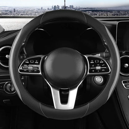 Car Steering Wheel Cover, Leather Steering Wheel Cover Grey Universal 14.5-15 Inch Microfiber Leather Anti-Slip Breathable Auto Steering Wheel Covers for Men Women (Black&Grey) - color: Grey